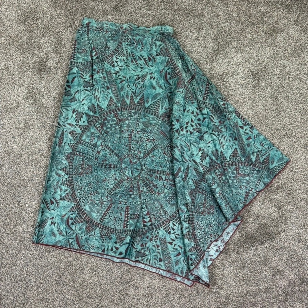 Peruvian Connection Teal Handkerchief Hem Midi Skirt Womens 8 Pima Cotton Casual - Picture 3 of 10